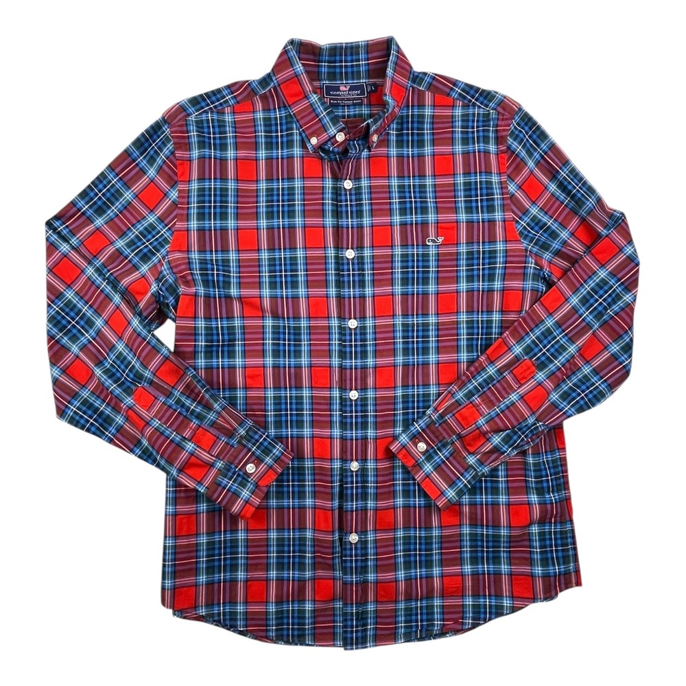 Vineyard Vines Slim Fit Plaid Tucker Shirt Men's Size L Red Blue‎ Green Preppy
